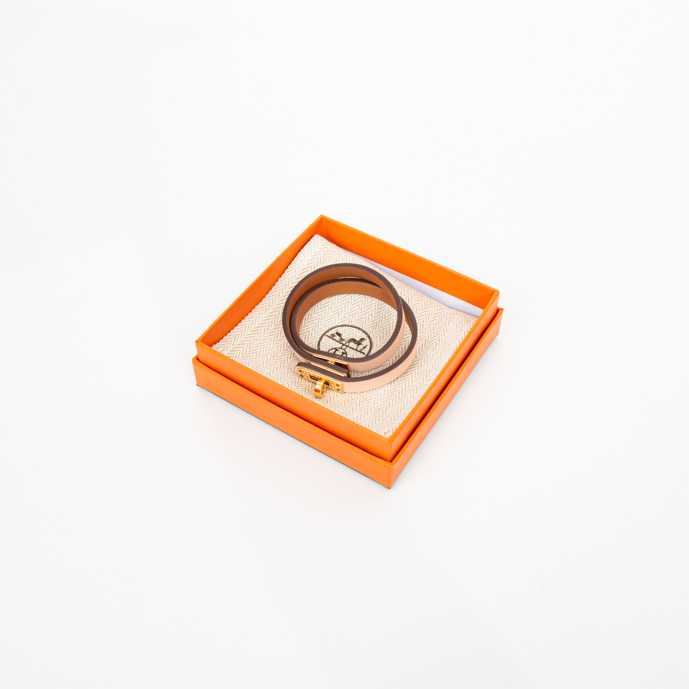 Bracelet Hermès Kelly Double Tour en cuir T2 or rose