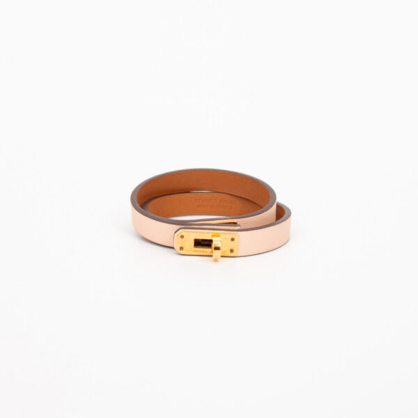 Bracelet Hermès Kelly Double Tour en cuir T2 or rose