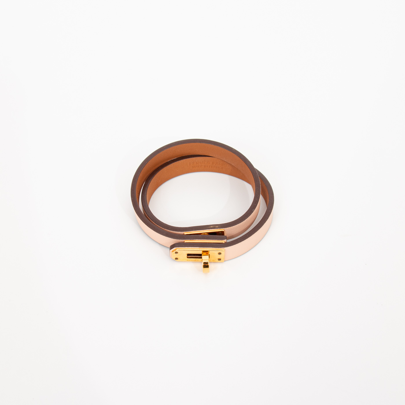 Bracelet Hermès Kelly Double Tour T2 en cuir et or rose – Image 3