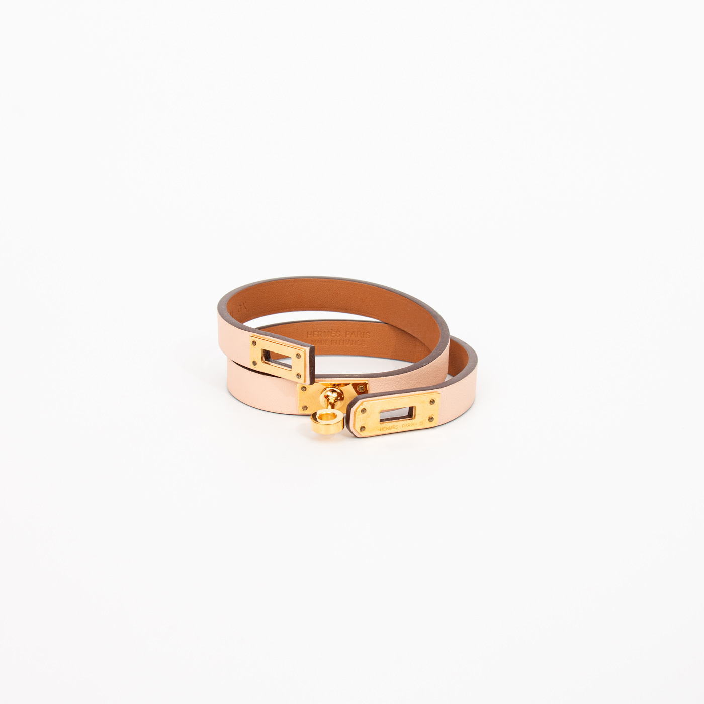 Bracelet Hermès Kelly Double Tour T2 en cuir et or rose – Image 4