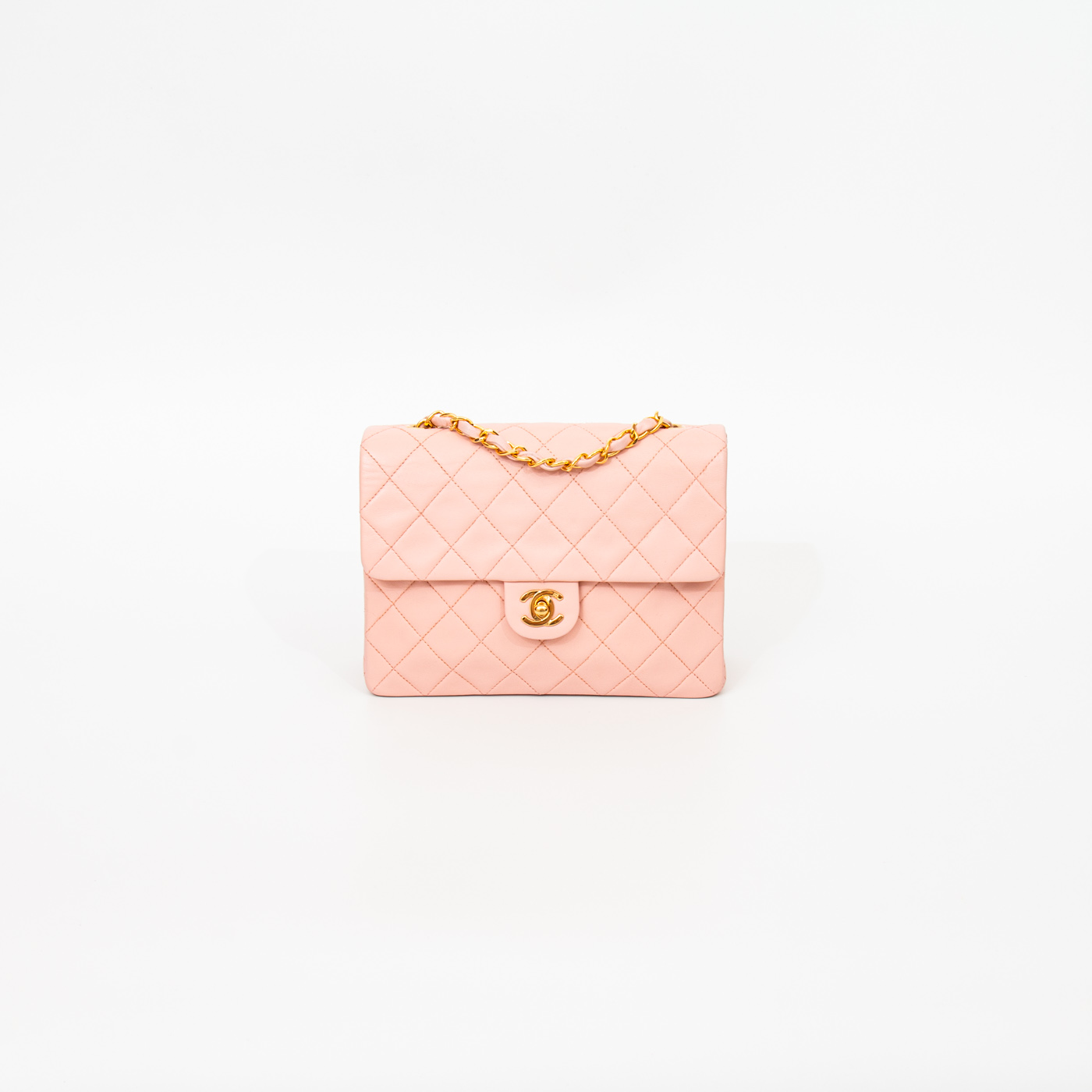 Sac à main Chanel à rabat simple et chaîne simple, en cuir d'agneau rose vintage, 1991-1994, référence 2340719