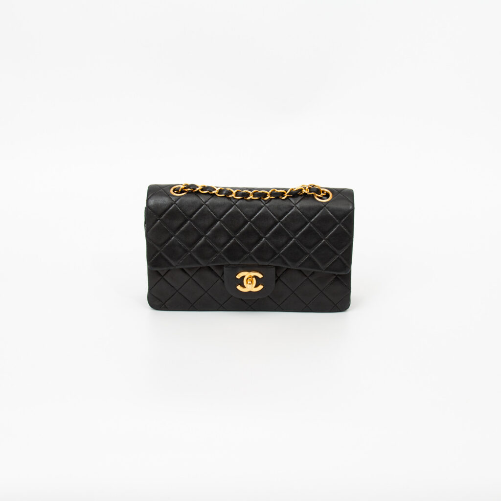 Chanel Tasche Timeless Double Flap Small Schwarz Mit Goldener Hardware 1991–1994 2266472