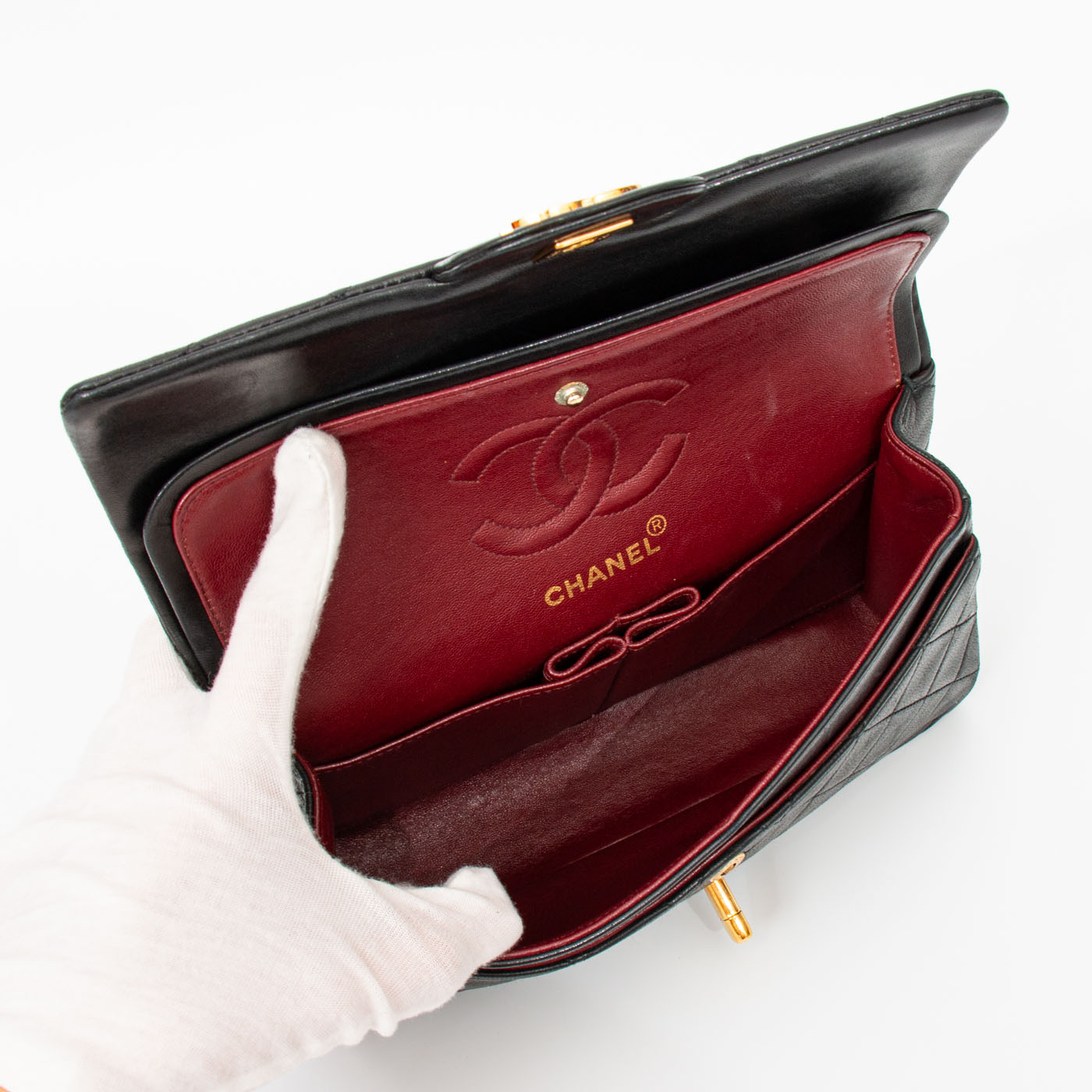Chanel Tasche Timeless Double Flap Small Schwarz Mit Goldener Hardware 1991–1994 2266472 – Bild 11