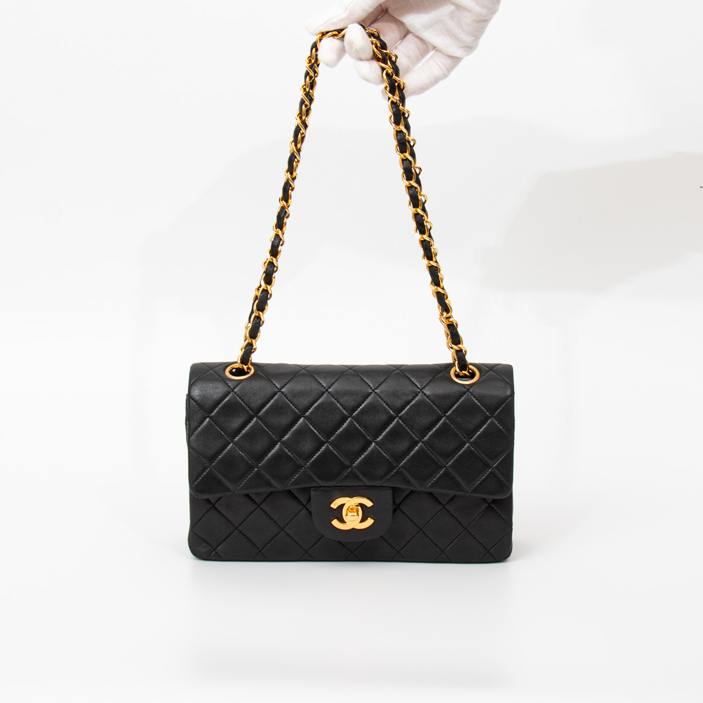 Chanel Tasche Timeless Double Flap Small Schwarz Mit Goldener Hardware 1991–1994 2266472 – Bild 6