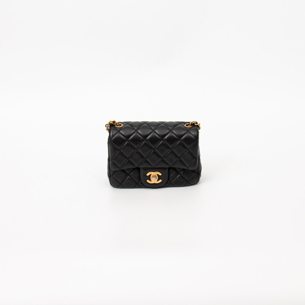 Chanel Handtasche Mini Flap Square 17 Lammleder Schwarz mit GHW 2020–2021 30993232