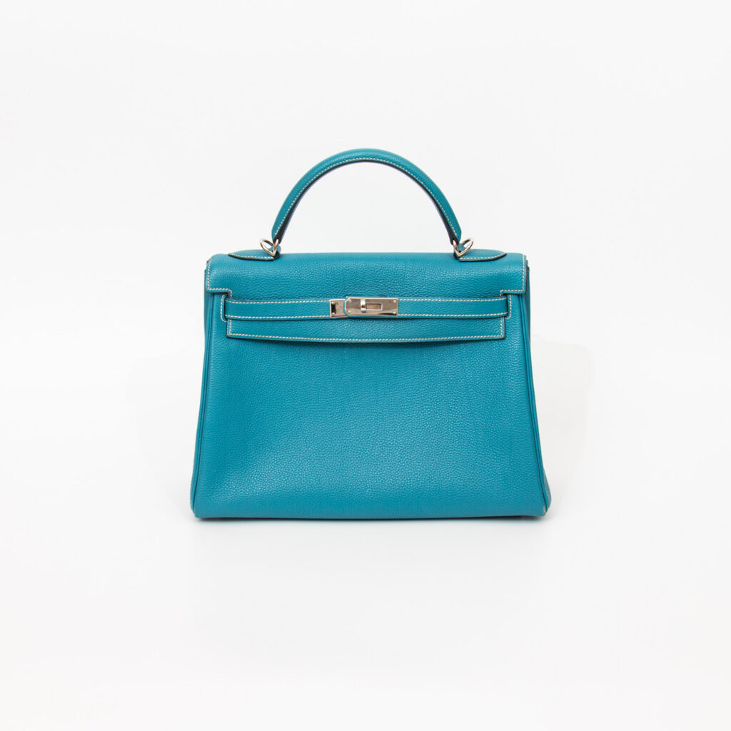 Hermès Tasche Kelly 32 Retourne Togo Leder Blau mit Palladium Hardware 2006