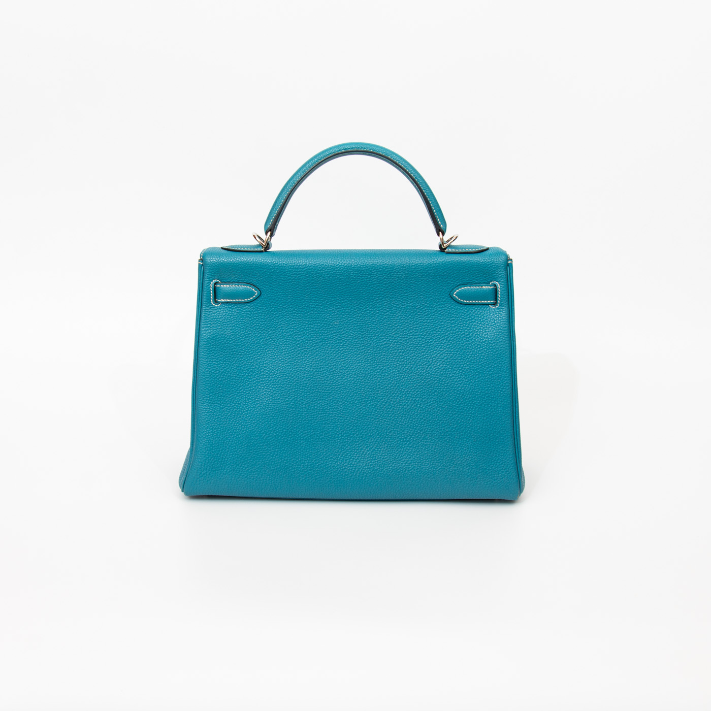 Bolso Hermès Kelly 32 Retourne Togo en piel azul con herrajes de paladio, 2006 – Imagen 4