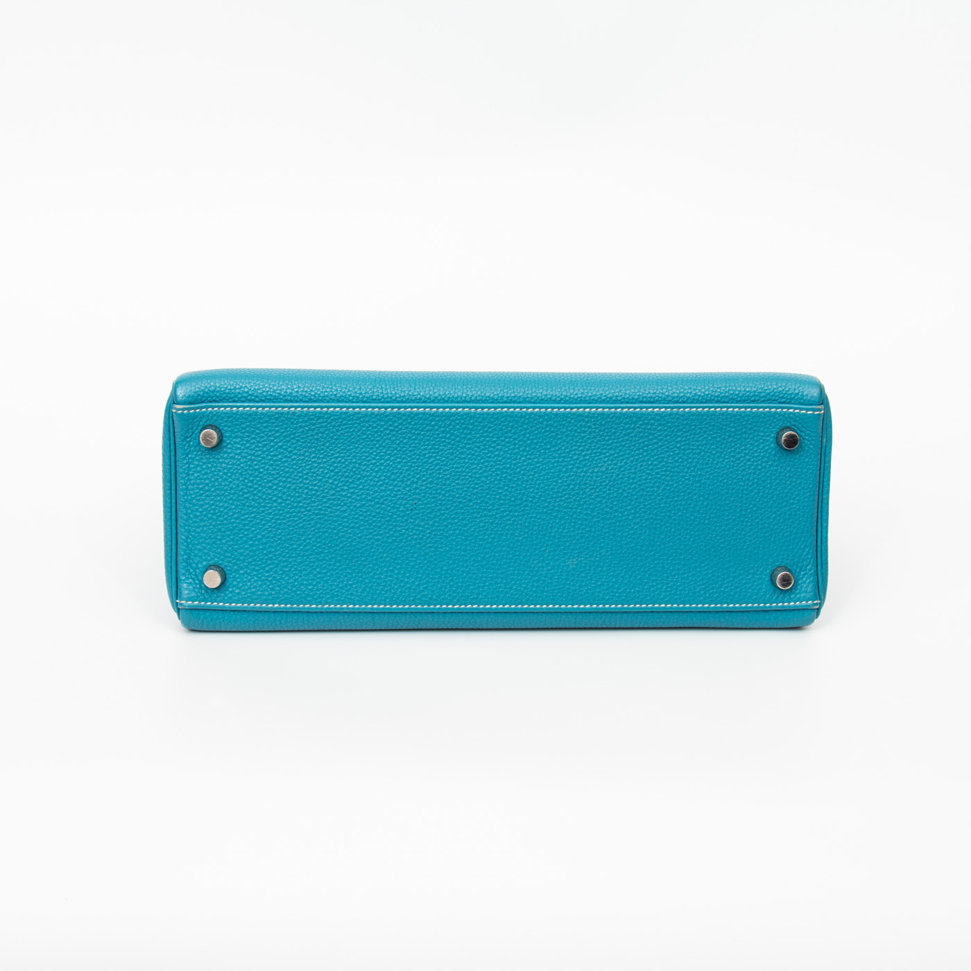 Bolso Hermès Kelly 32 Retourne Togo en piel azul con herrajes de paladio, 2006 – Imagen 5