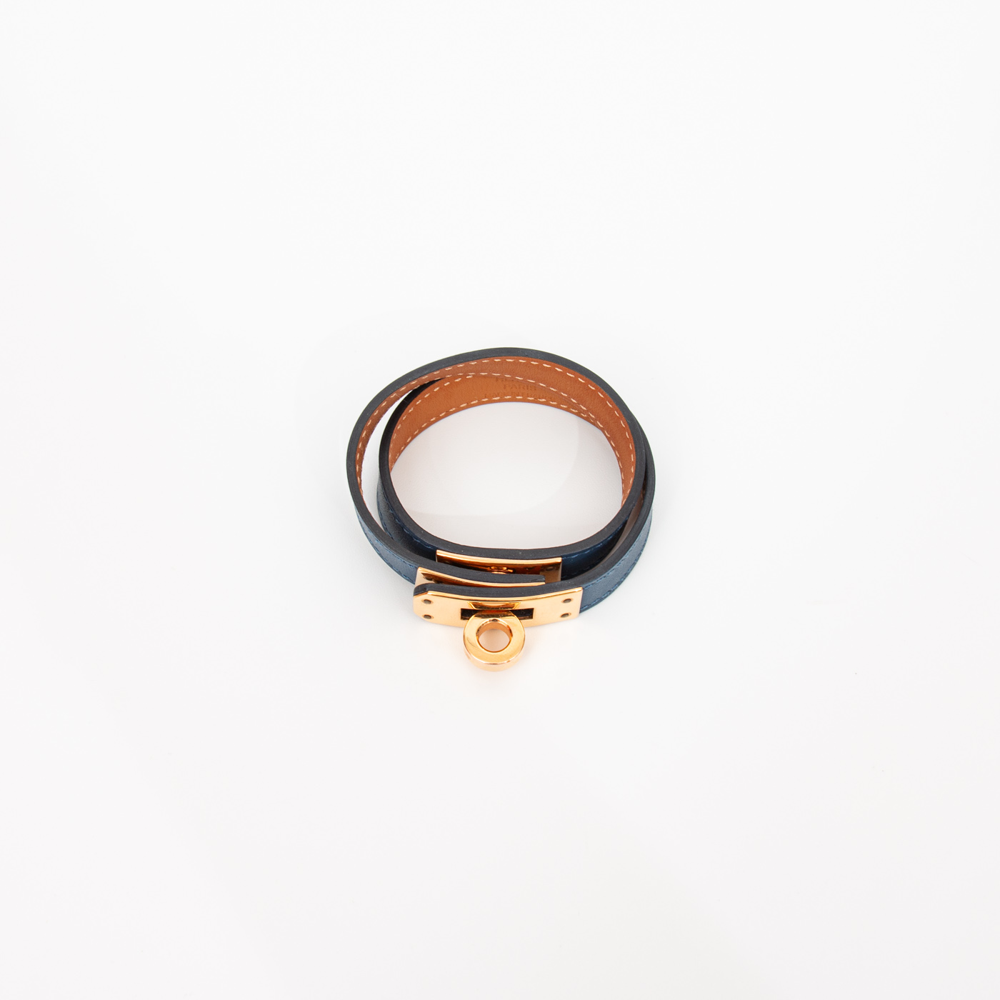 Bracelet Hermès Kelly Double Tour T2 Bleu Or 2024 – Image 3