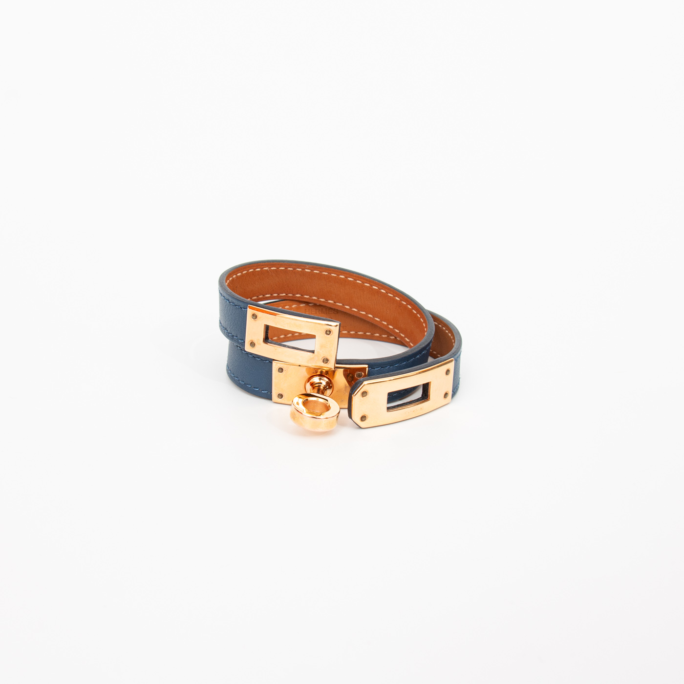 Bracelet Hermès Kelly Double Tour T2 Bleu Or 2024 – Image 4