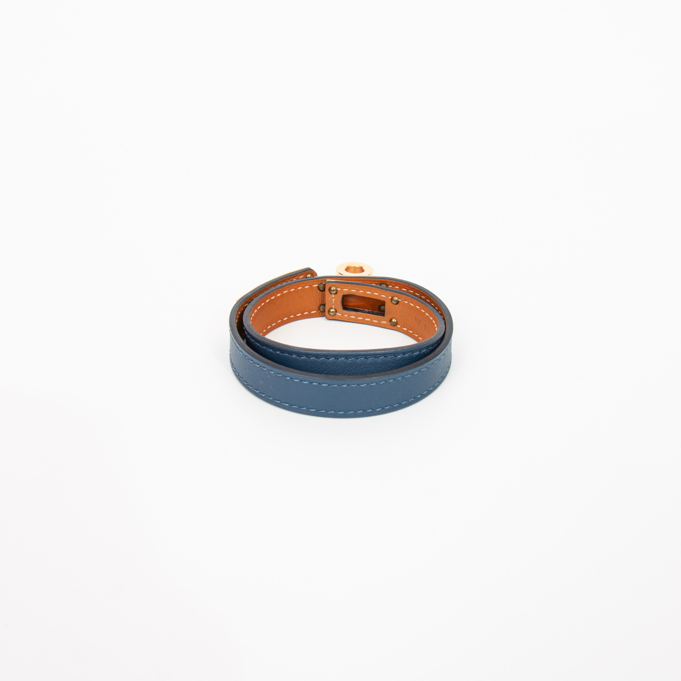 Bracelet Hermès Kelly Double Tour T2 Bleu Or 2024 – Image 5