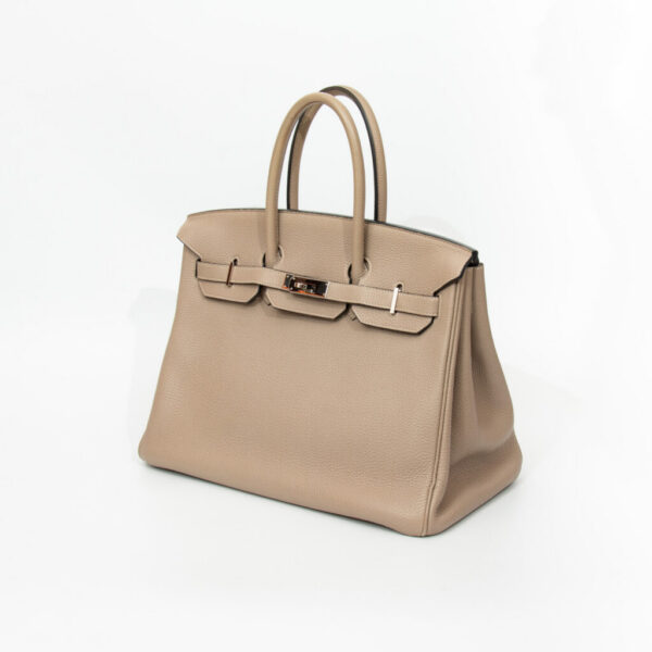Bolso Hermès Birkin 35 Retourne en piel Togo, gris con herrajes plateados, 2010