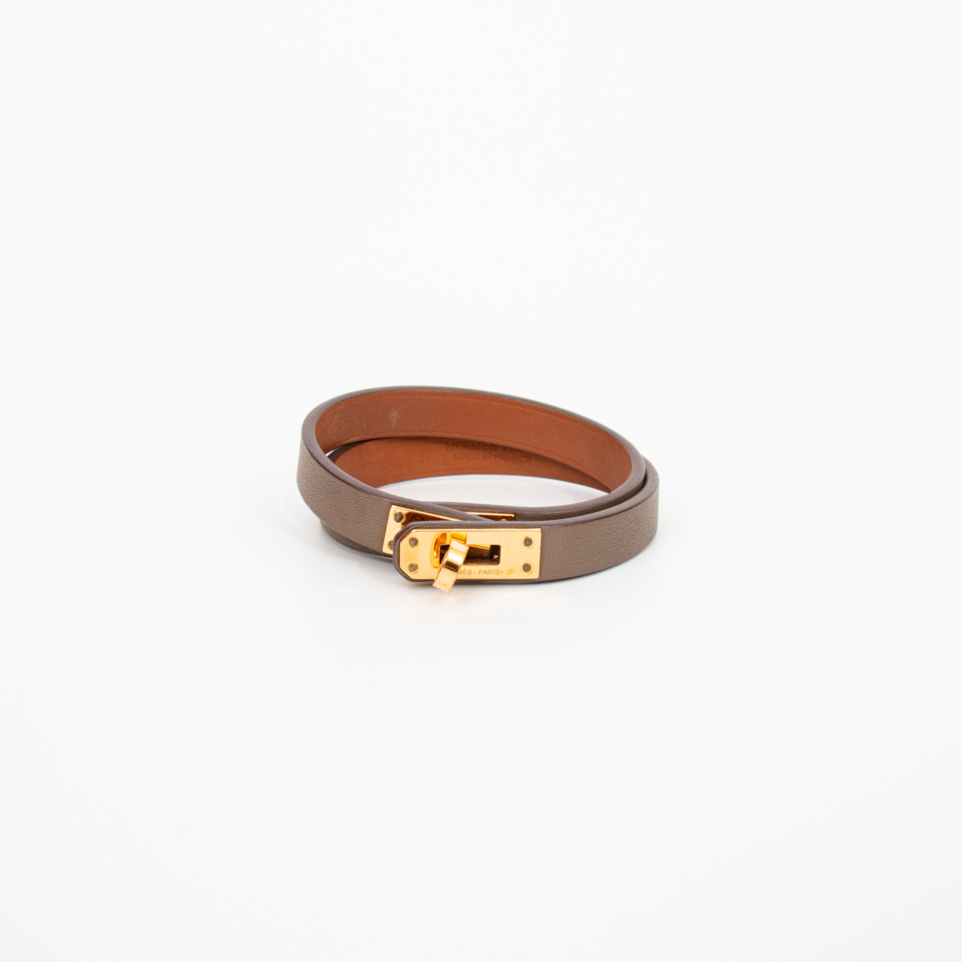 Bracelet Hermès Mini Kelly Double Tour en cuir doré T2 – Image 2