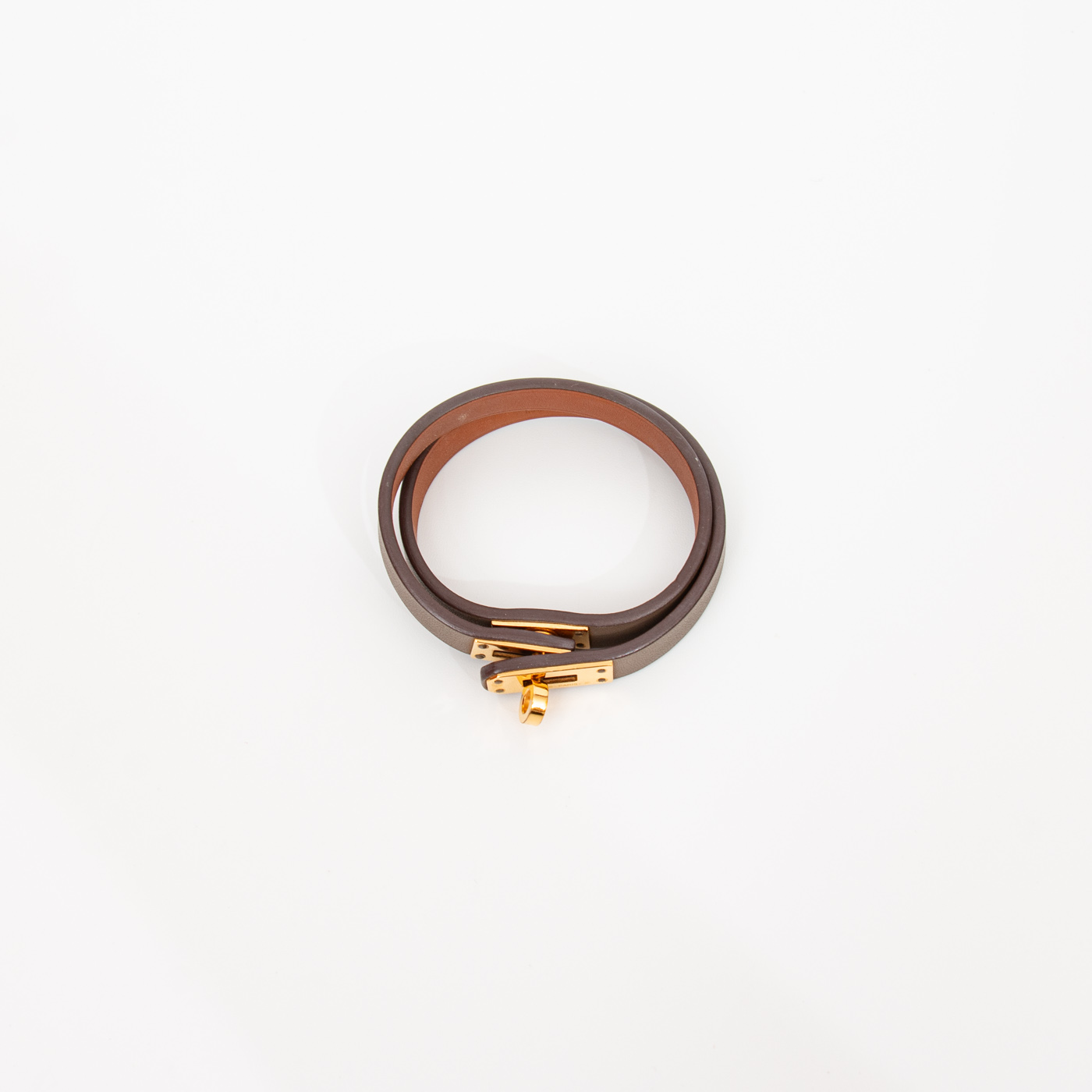Bracelet Hermès Mini Kelly Double Tour en cuir doré T2 – Image 3