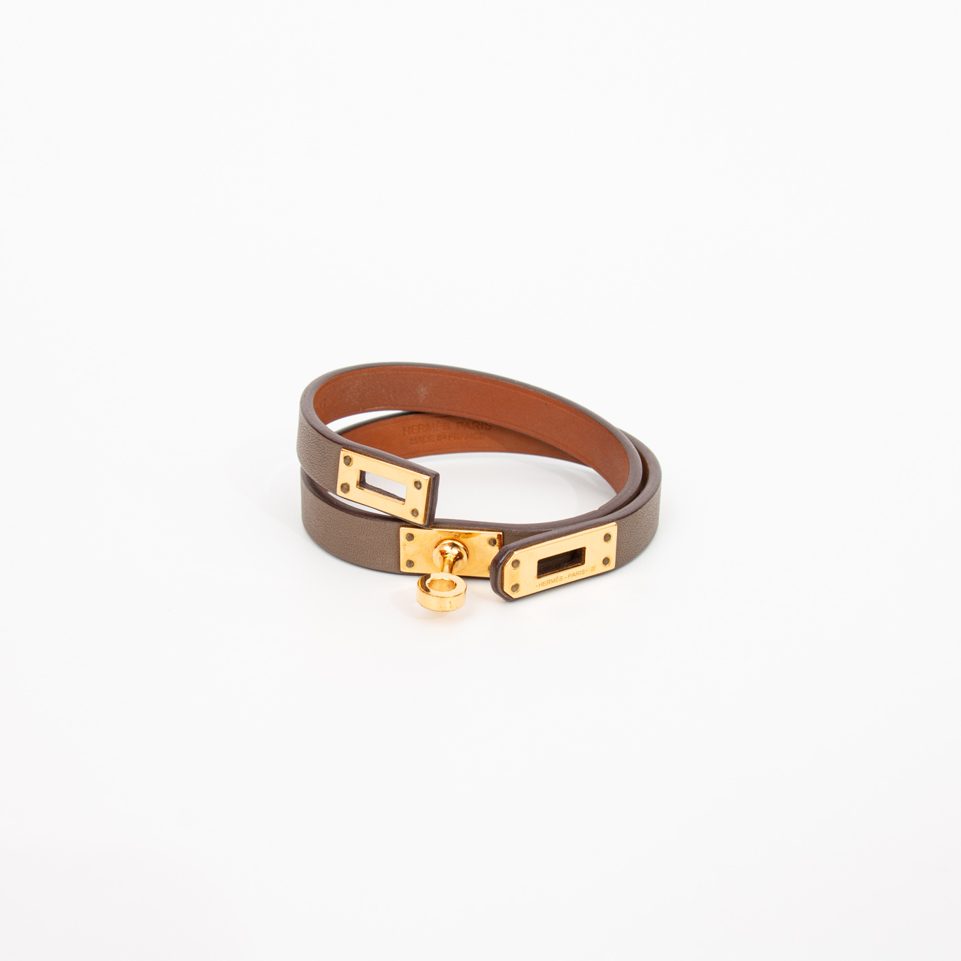 Bracelet Hermès Mini Kelly Doubletour en cuir doré T2 – Image 4