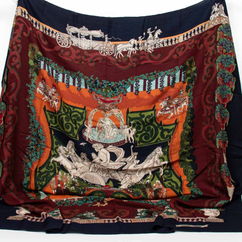 Hermès Carré Geant 140cm Le Paradis Du Roy aus Kaschmir und Seide in Braun