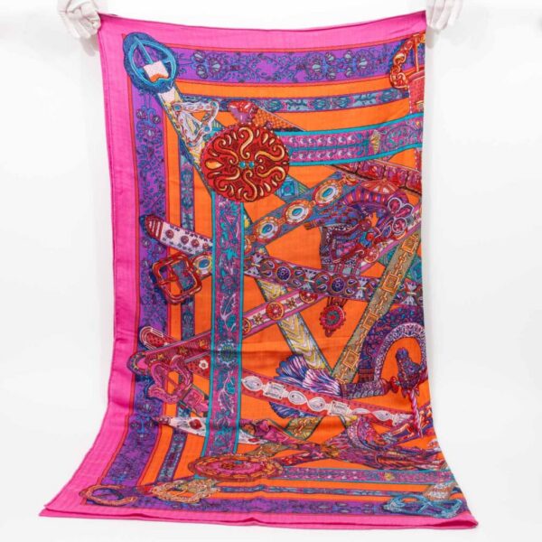 Hermès Foulard Carré Géant Le Songe De La Licorne Cachemire Soie Rose