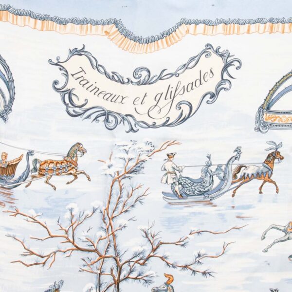 Hermès foulard en soie Carré 90 Traineaux Et Glissades bleu