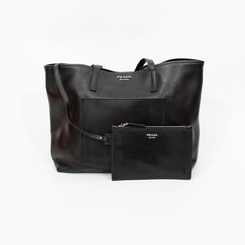 Prada Leder Tote Shopper City Calf in Schwarz – Bild 10