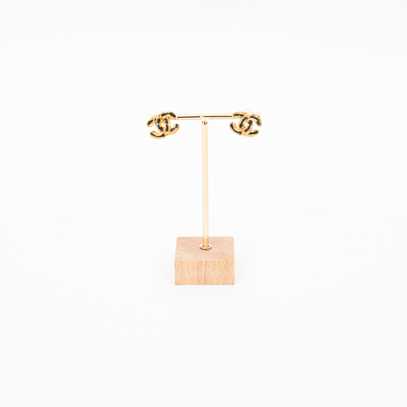 Boucles d'oreilles Chanel, logo Coco, plaqué or, bleues