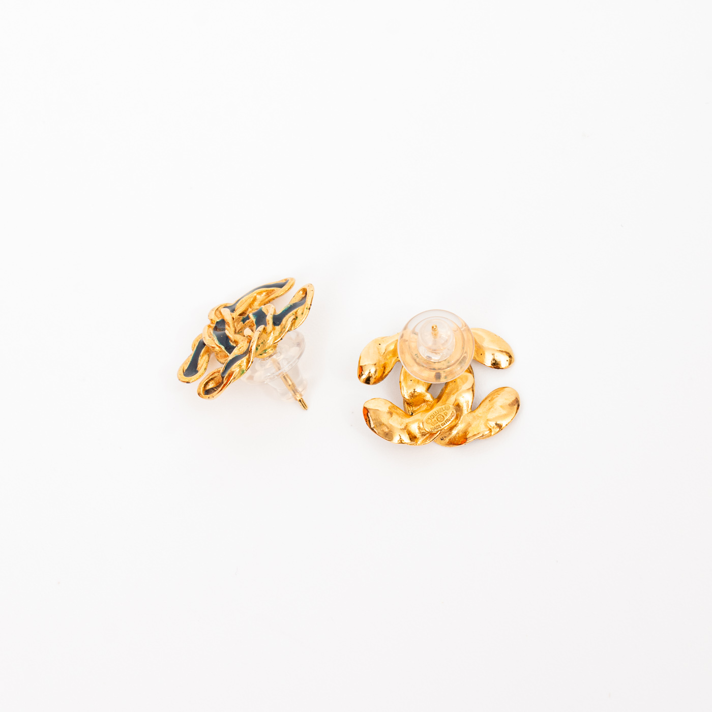 Boucles d'oreilles Chanel, logo Coco, plaquées or, bleues – Image 4
