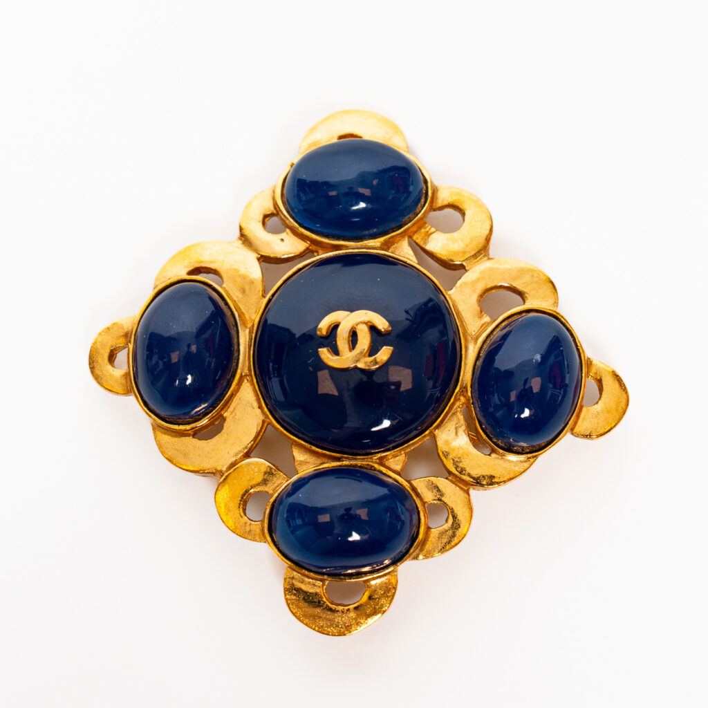 Chanel Brooch Blue with Gold-Tone Hardware