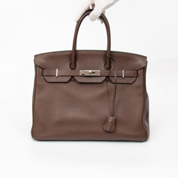 Bolso Hermès Birkin 35 de piel Togo marrón con herrajes de paladio