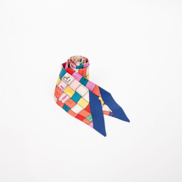 Foulard Hermès Twilly Borduc en soie à carreaux multicolores