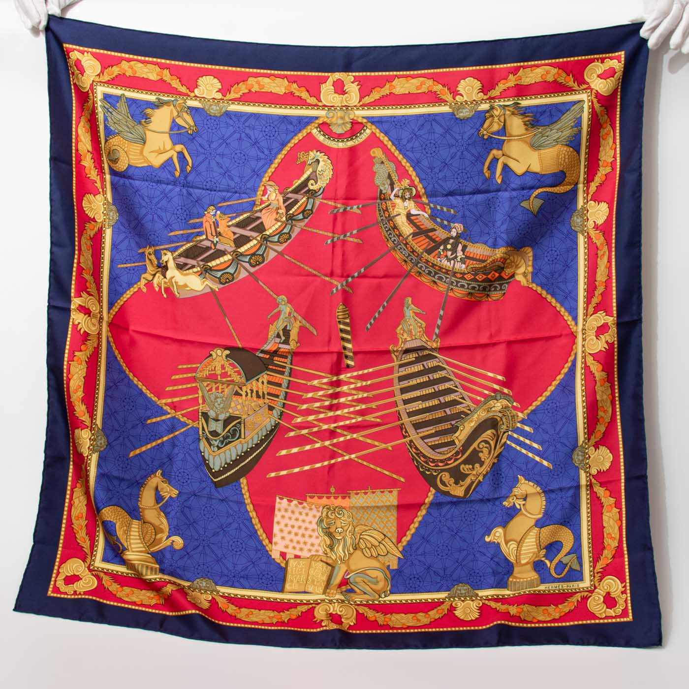 Hermès Silk Square Carré 90 Les Bissone De Venise Rouge