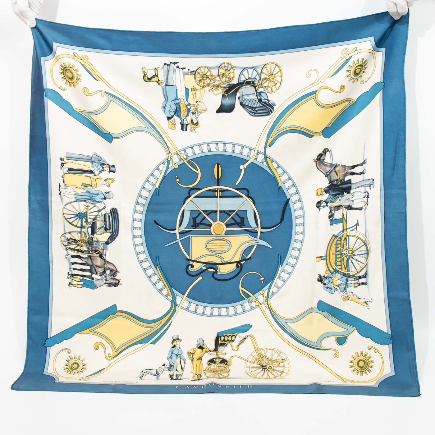 Hermès silk scarf Carré 90 Carrossier Blue – Image 1