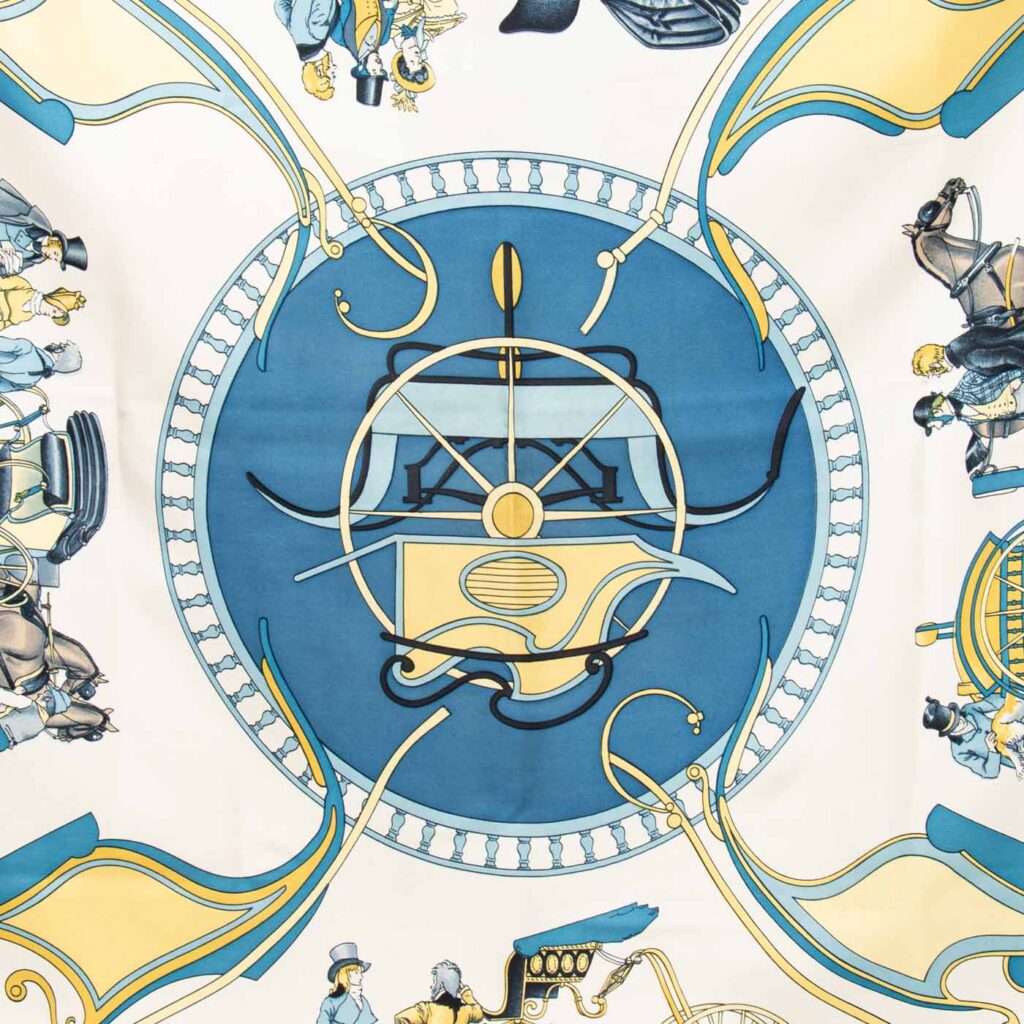 Hermès silk scarf Carré 90 Carrossier Blue