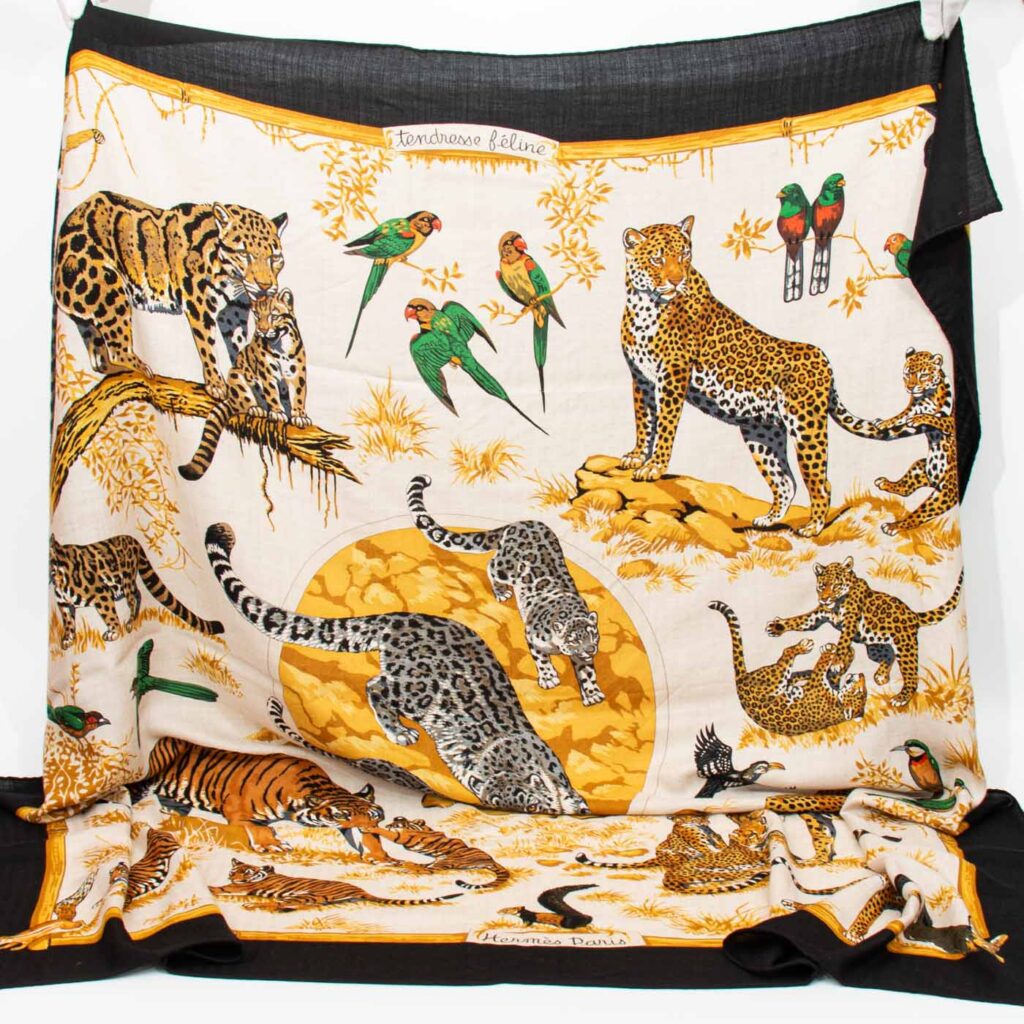 Hermès scarf Carré Géant Tendresse Feline Cashmere and Silk Multicolor