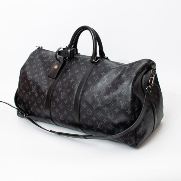 Louis Vuitton Keepall 55 Bandoulière Monogram Eclipse Canvas Grau