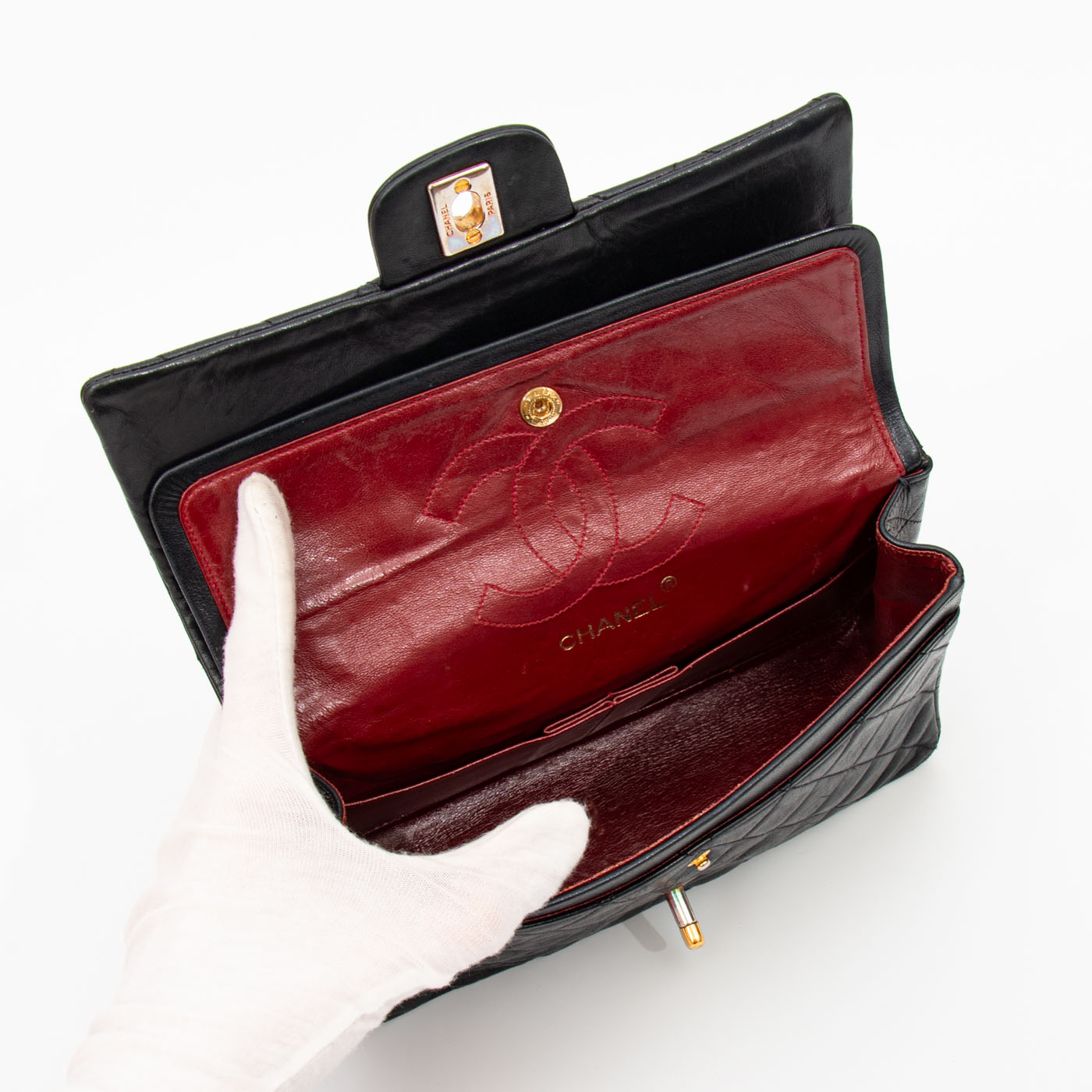 Chanel Tasche Timeless Double Flap Schwarz Mit Goldener Hardware – Bild 10
