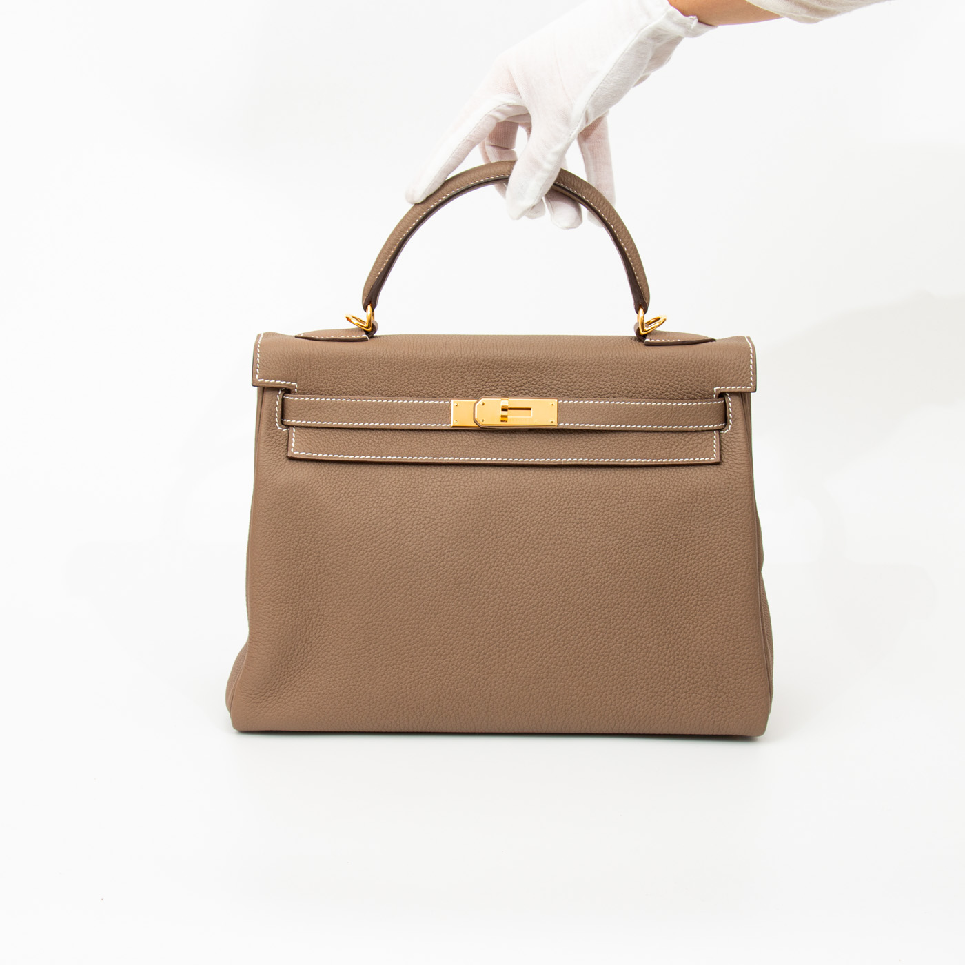 Hermès Kelly 32 Retourné Togo Leder Etoupe Goldene Hardware – Bild 1