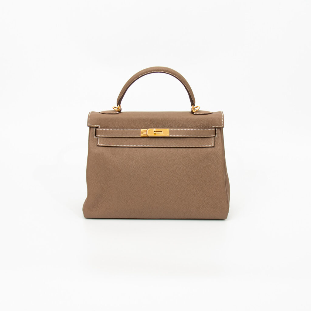 Hermès Kelly 32 Retourné Togo Leder Etoupe Goldene Hardware