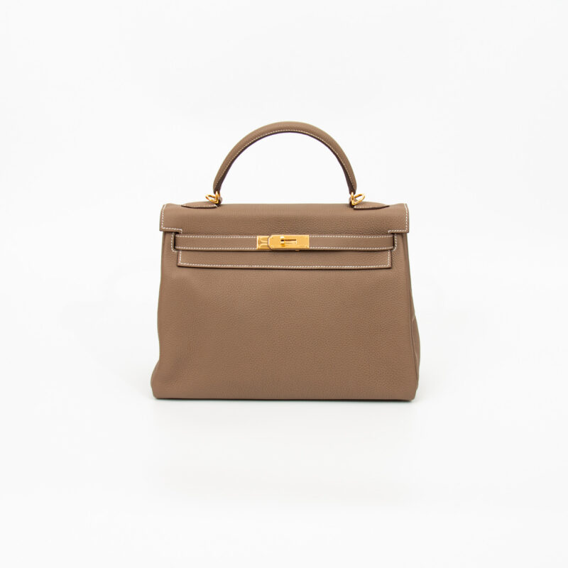 Hermès Kelly 32 Retourné Togo Leder Etoupe Goldene Hardware – Bild 11
