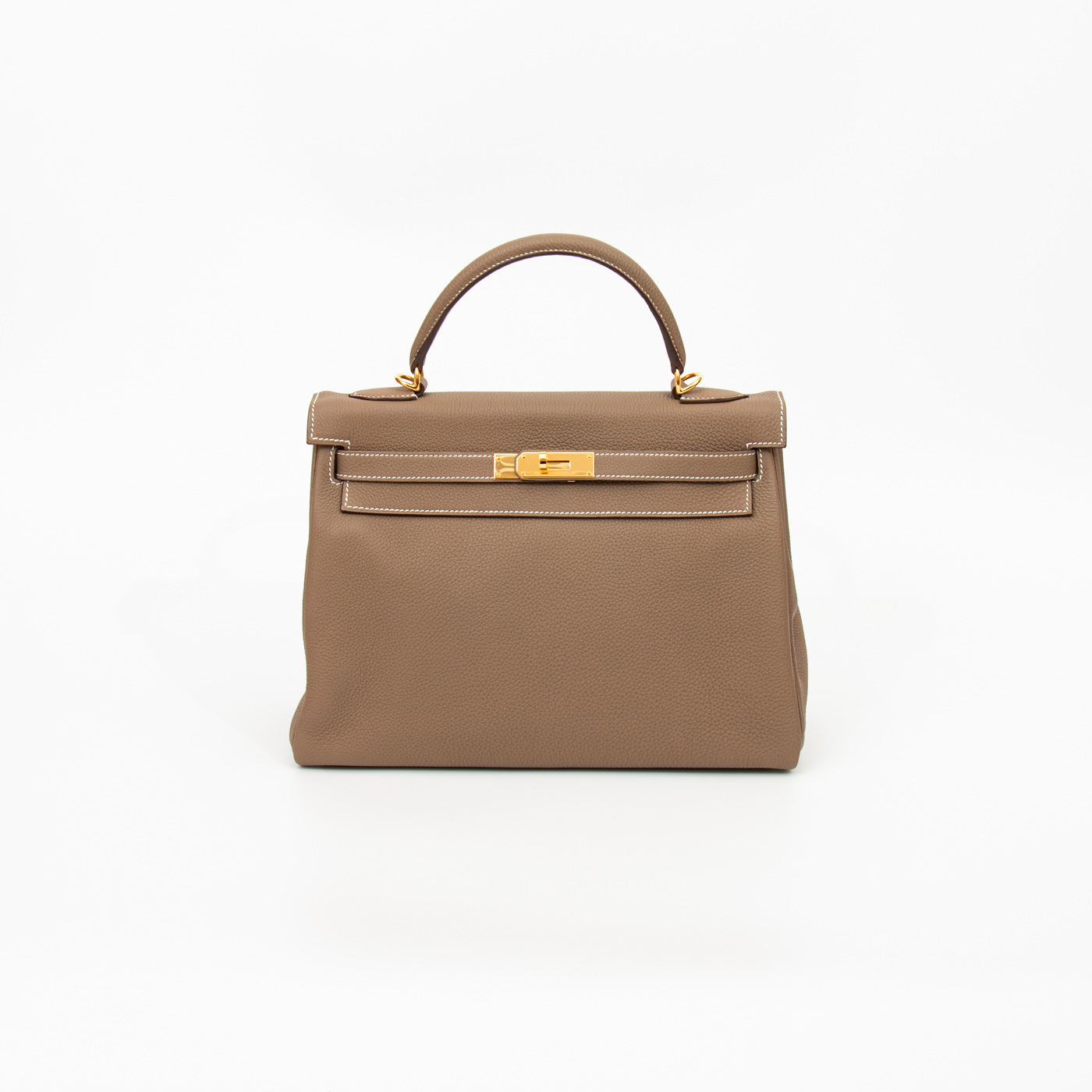 Hermès Kelly 32 Retourné Togo Leder Etoupe Goldene Hardware – Bild 11