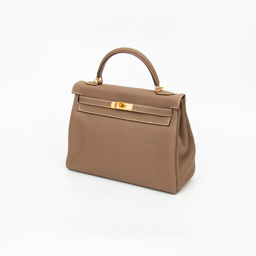 Hermès Kelly 32 Retourné Togo Leder Etoupe Goldene Hardware