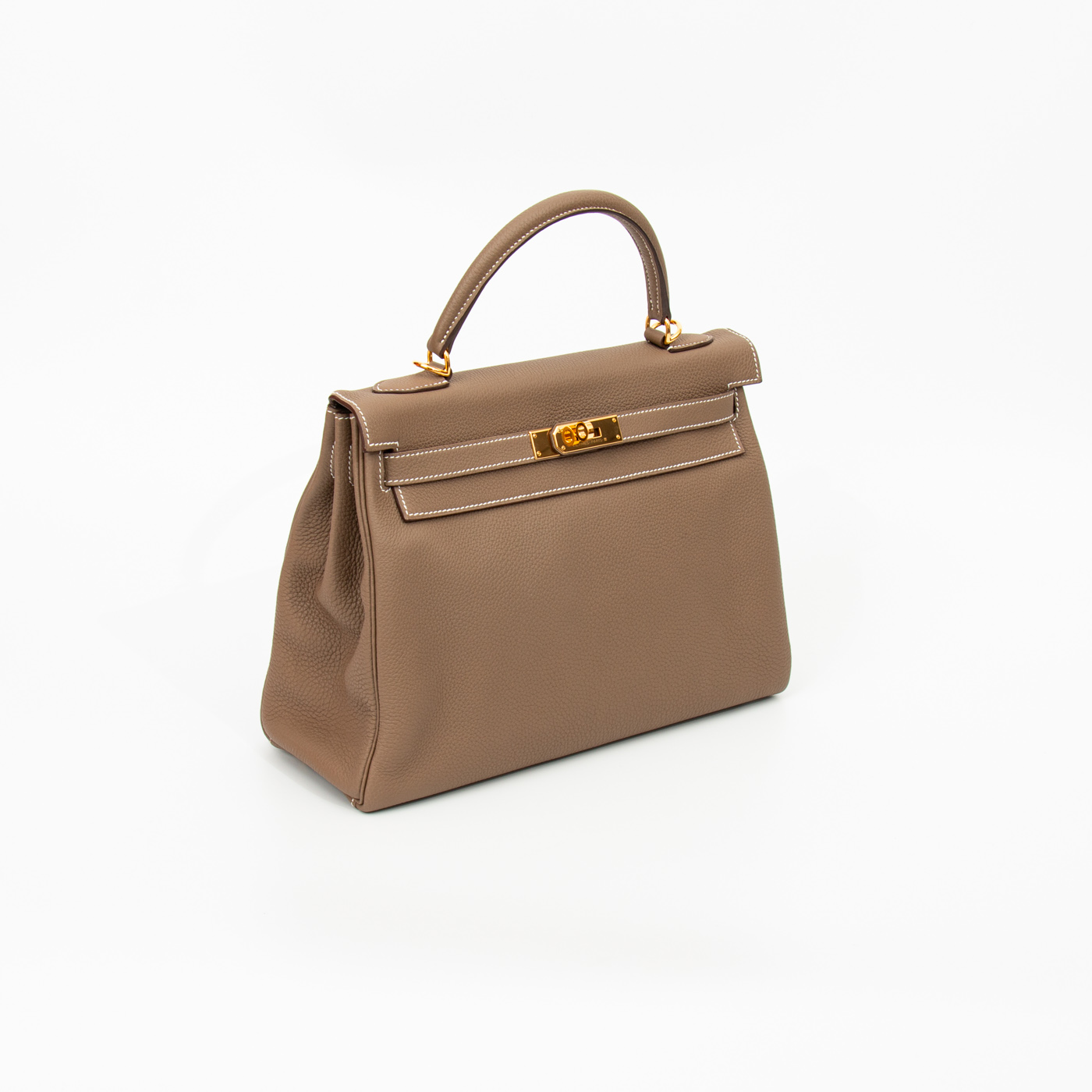 Hermès Kelly 32 Retourné Togo Leder Etoupe Goldene Hardware – Bild 13