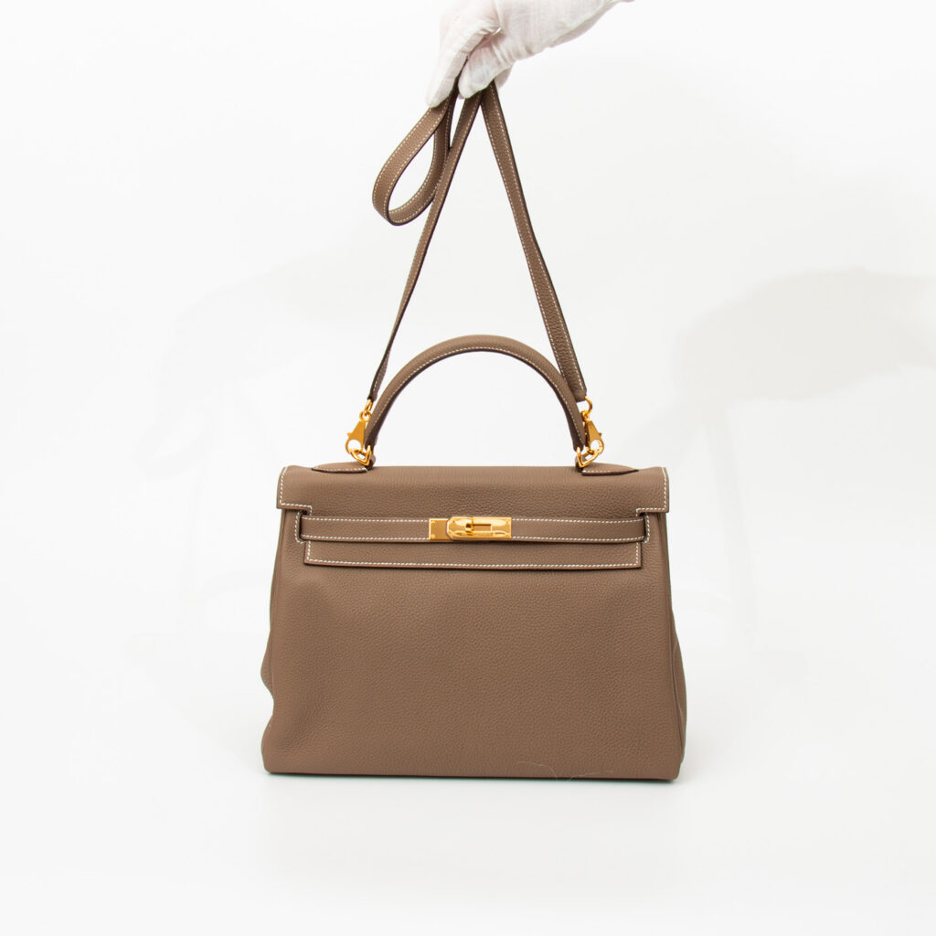 Hermès Kelly 32 Retourné Togo Leder Etoupe Goldene Hardware
