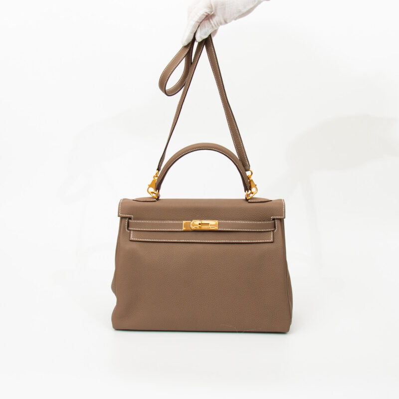 Hermès Kelly 32 Retourné Togo Leder Etoupe Goldene Hardware – Bild 3