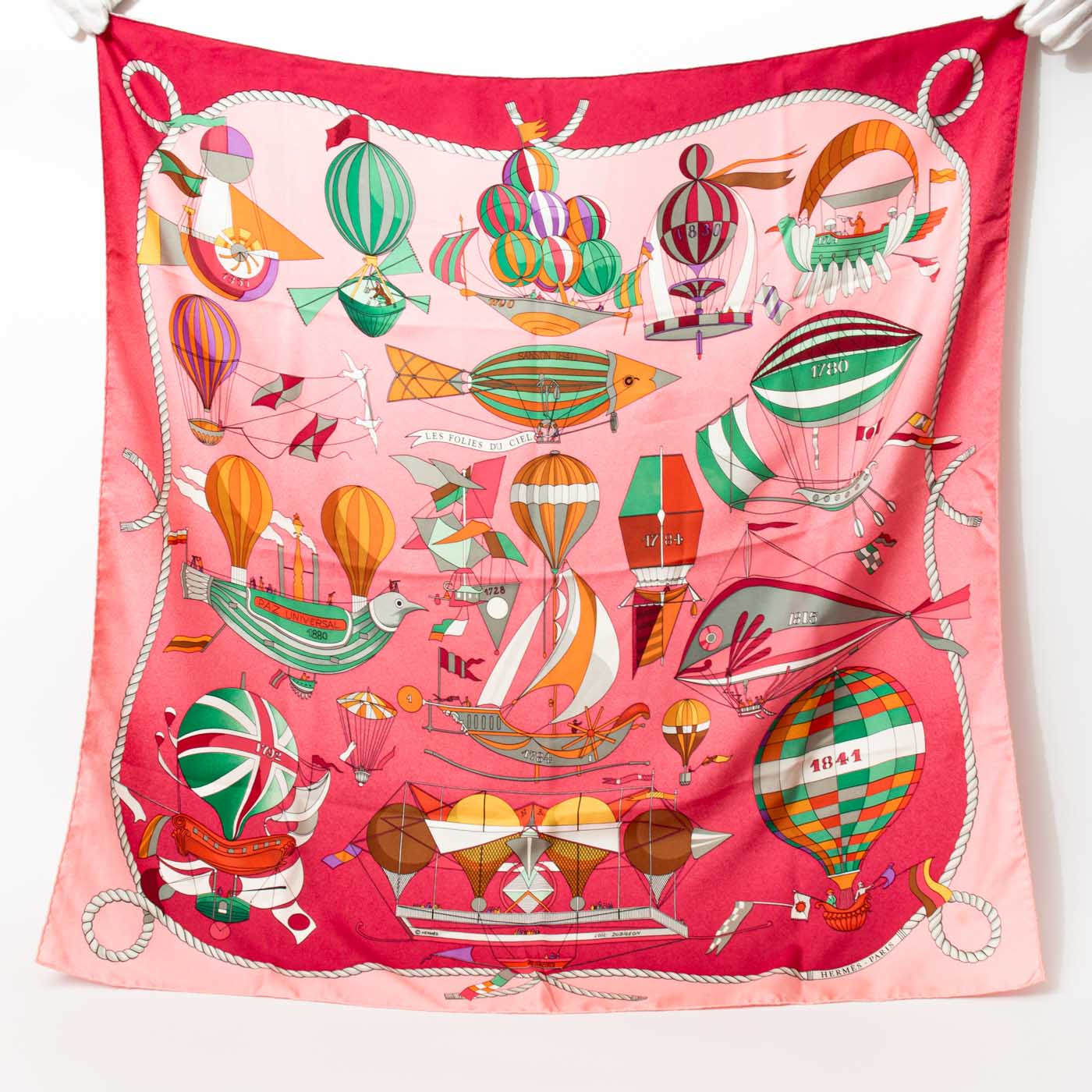 Hermès Carré Scarf Silk 90 Les Folies Du Ciel Rose