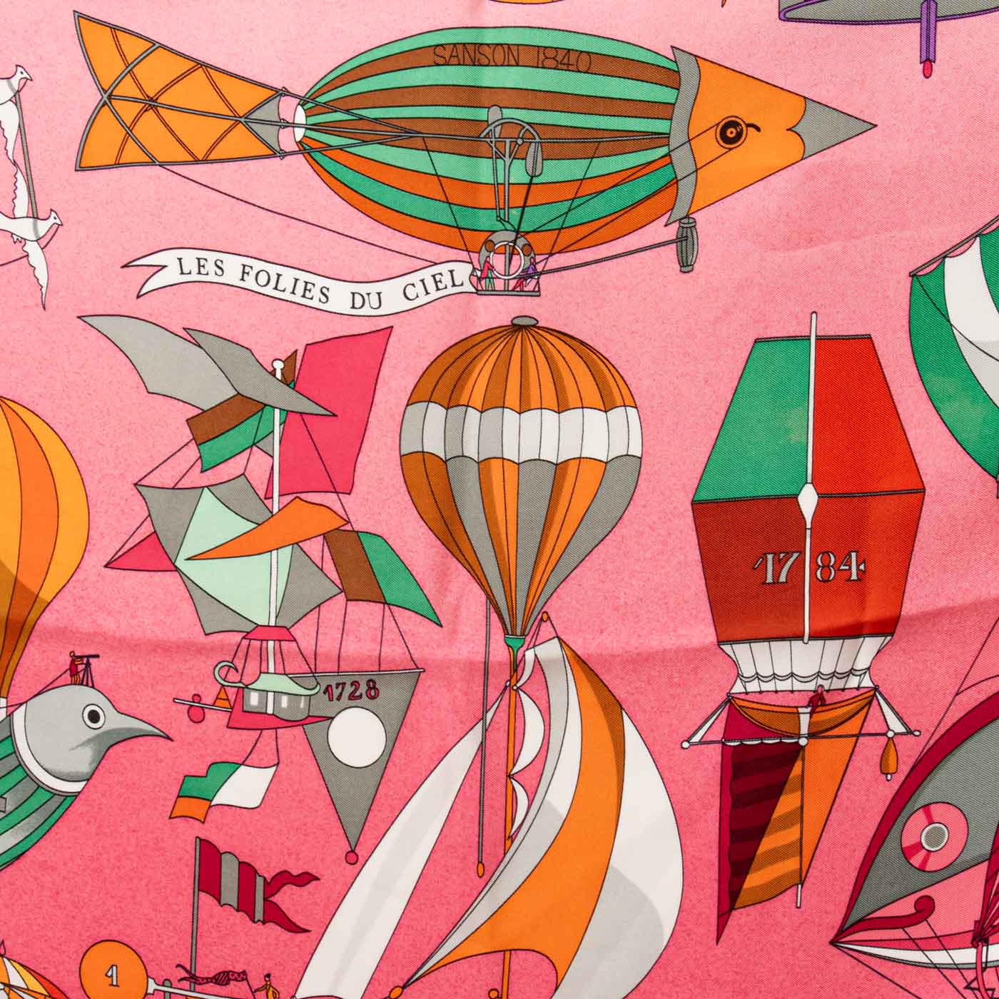 Hermès Carré Foulard Soie 90 Les Folies Du Ciel Rose – Image 2