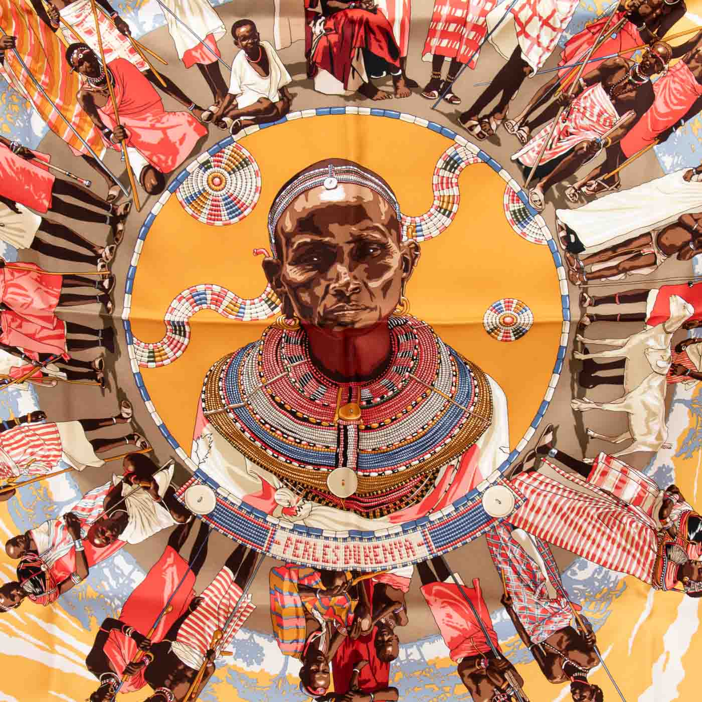 Hermès Foulard En Soie Carré 90 Perles Du Kenya Orange – Image 2