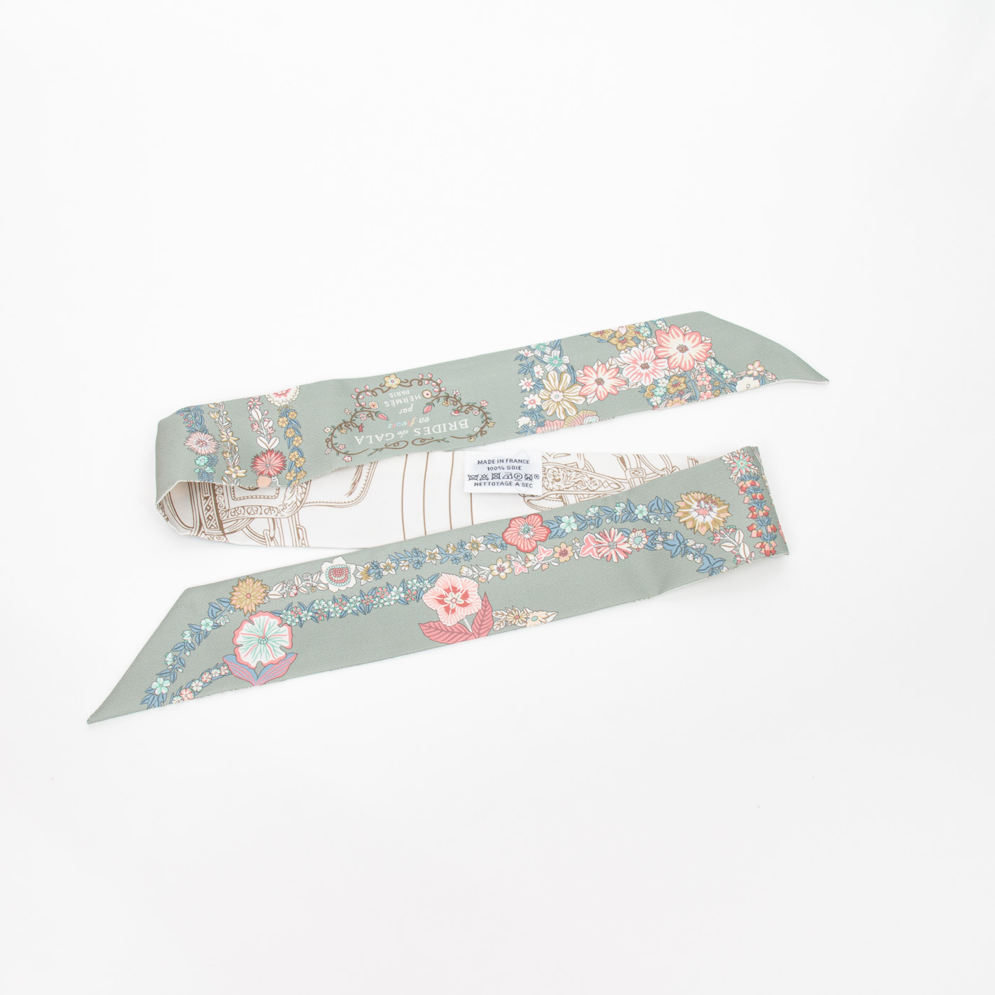 Foulard Hermès Twilly Brides de Gala, soie, gris-vert – Image 2