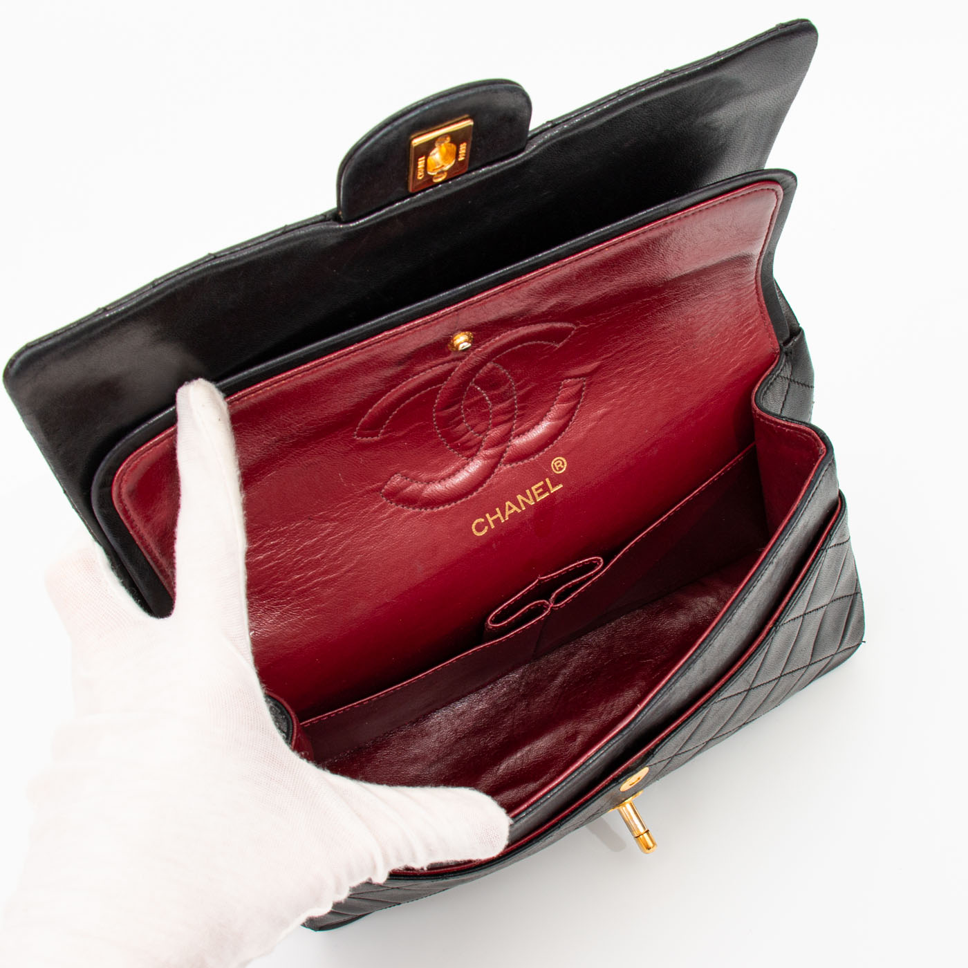 Chanel Tasche Timeless Lammleder Double Flap Schwarz 1986–1988 0451964 – Bild 10