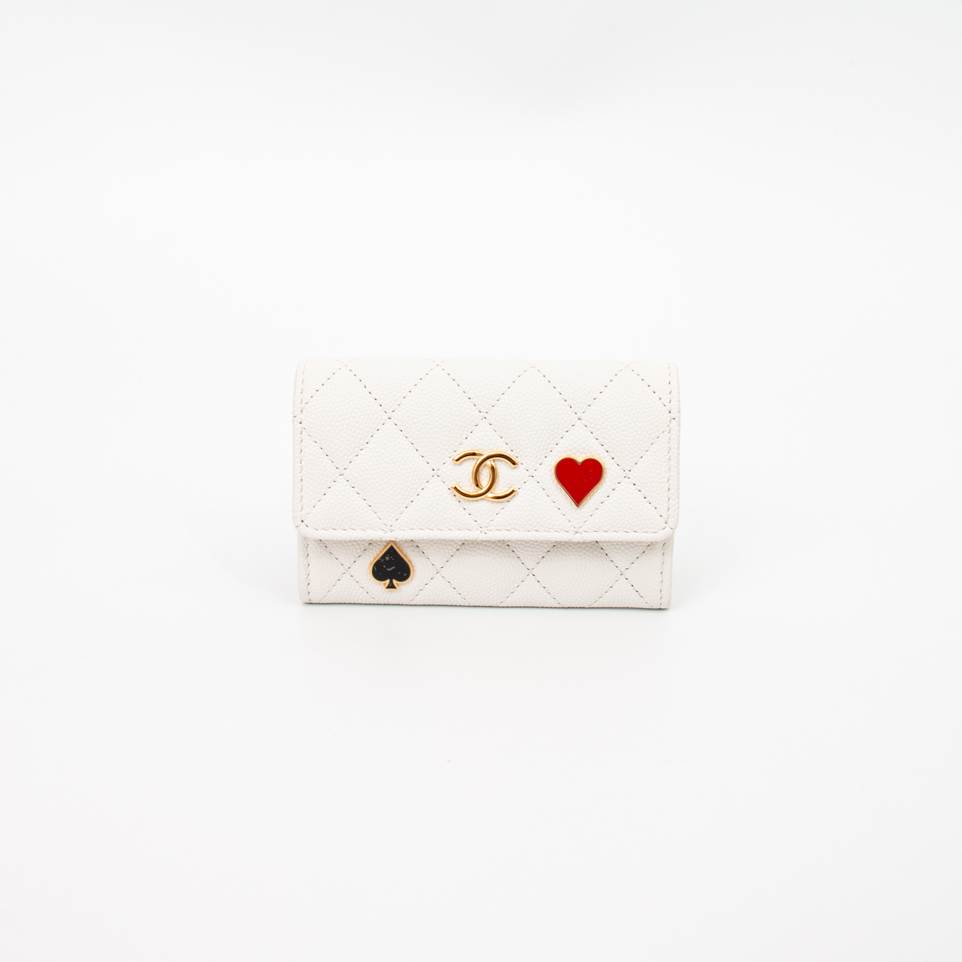 Étui à cartes Chanel Timeless en cuir caviar blanc avec finitions dorées – Image 2