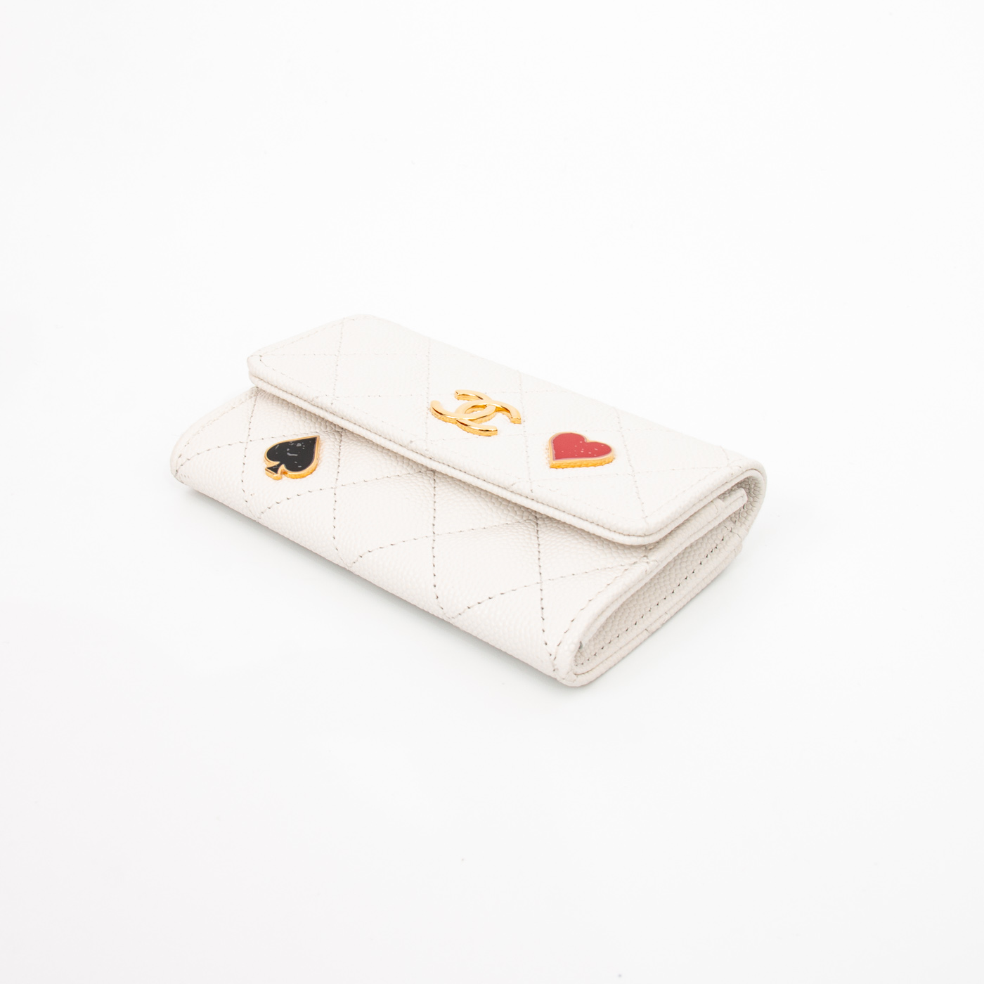 Étui à cartes Chanel Timeless en cuir caviar blanc avec finitions dorées – Image 4