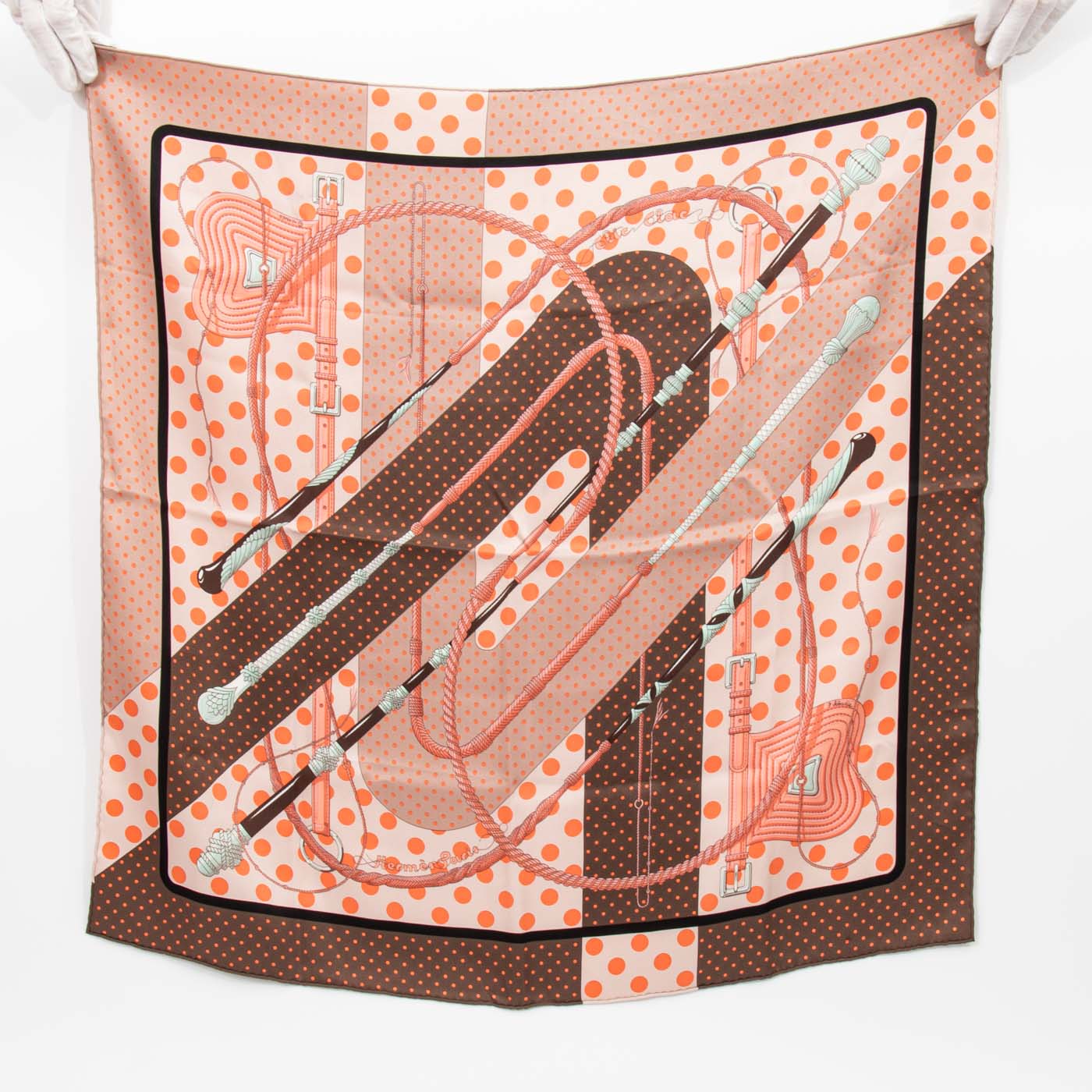 Hermès foulard en soie Carré 70 Clic-Clac A Pois Orange